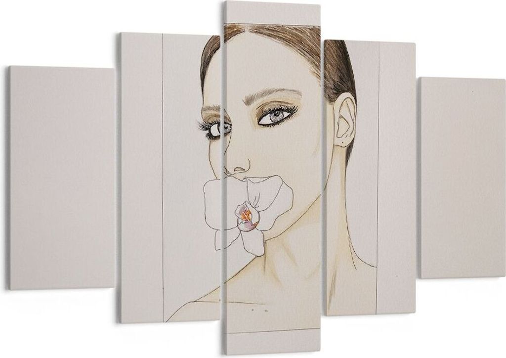 Bild auf Leinwand - Leinwandbild - 5 Teile - Frau Stille Blume - 150x100cm - Wand Bild - Wanddeko - Wandbilder - Leinwanddruck - Bilder - Wanddekor...