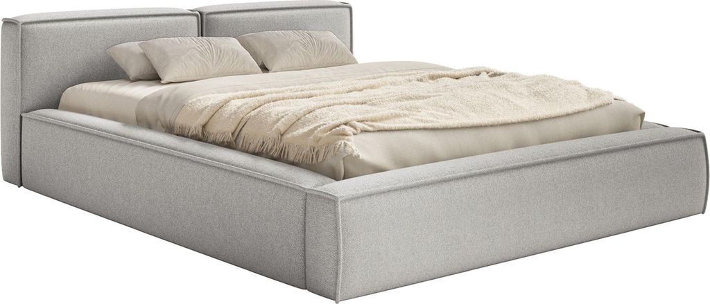 Selsey Tilves Slim – Polsterbett 200x200 mit Bettkasten und Lattenrost, Chenille, hellgrau