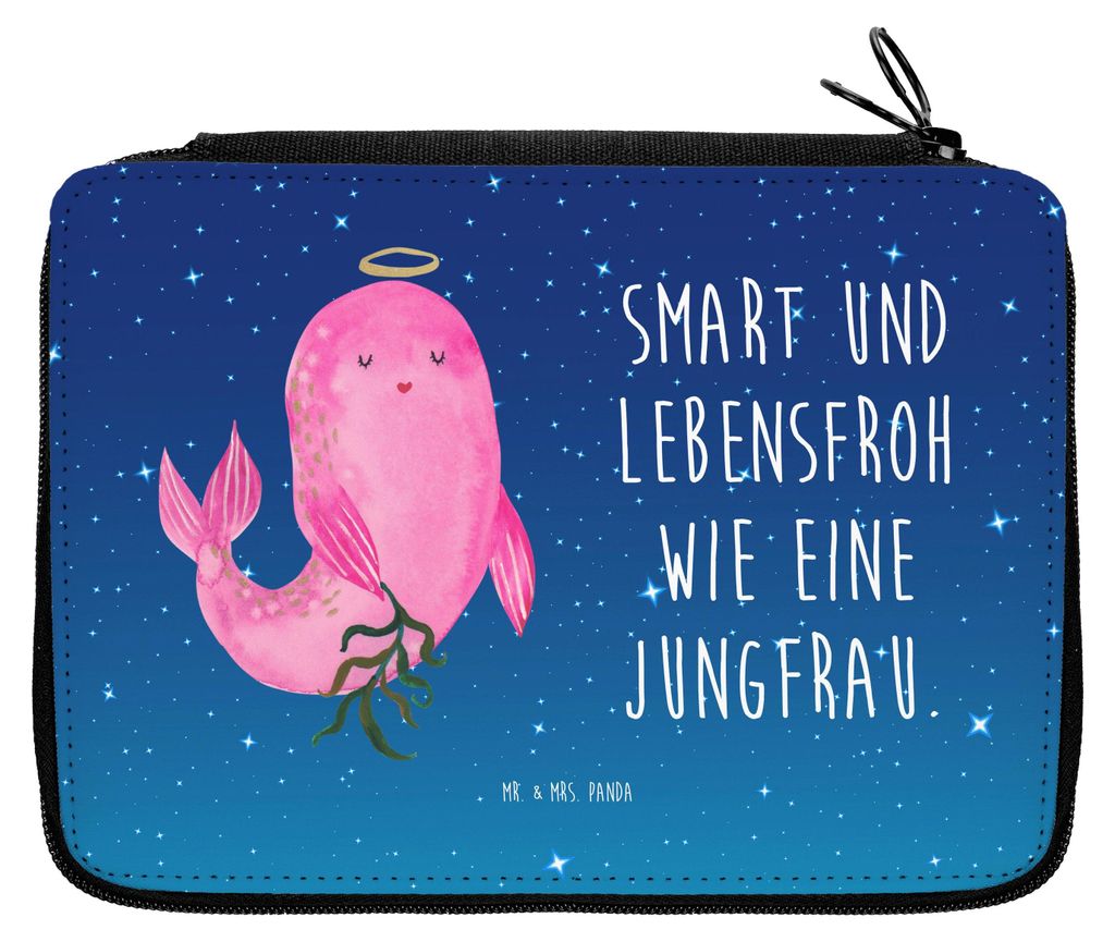 Mr. & Mrs. Panda Federtasche Sternzeichen Jungfrau - Sternenhimmel Blau - Geschenk, Federmappe, Bleistiftetui, Meerjungfrau, Schulmäppchen, Federm...