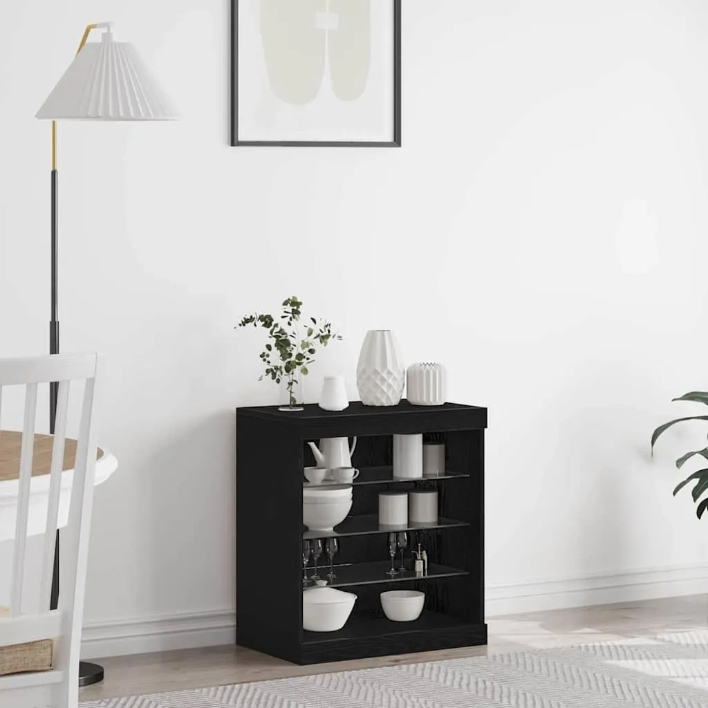 credenza vidaXL LED look rovere nero 60,5 x 37 x 67 cm