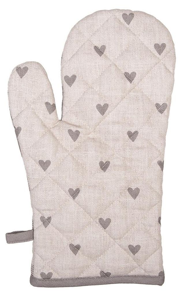 Clayre & Eef Ofenhandschuh 18x30 cm Beige Grau Baumwolle Produktbild 