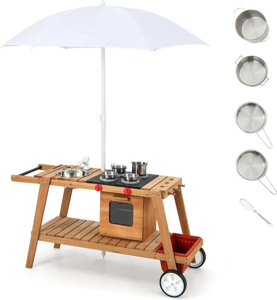 Chariot à jouets extérieur en bois avec parasol - Jouet enfant naturel