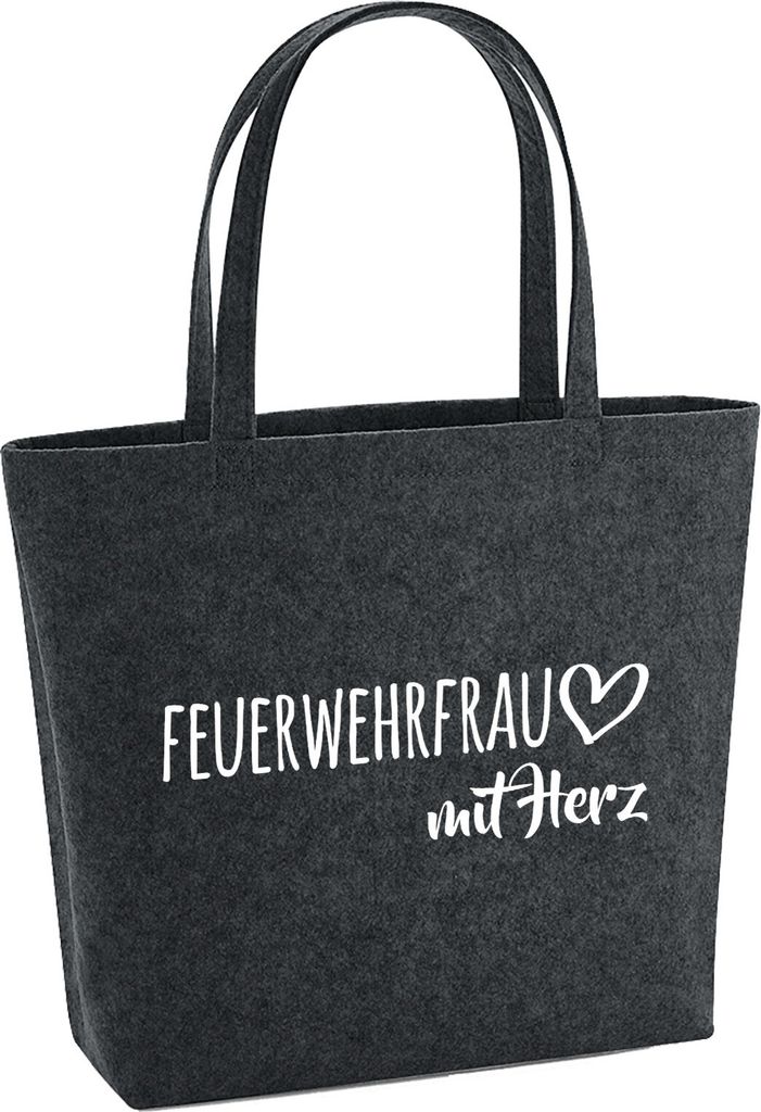 Huuraa Filzshopper Feuerwehrfrau mit Herz 22 Liter Charcoal Melange Filztasche Geschenkidee