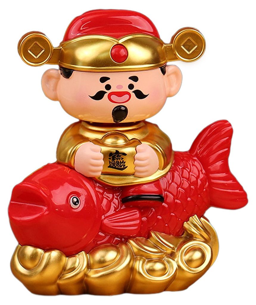 Sonnengott-Figur des Reichtums, goldener roter Karpfen, automatisch nickende Glücksgott-Statue, Tischdekoration zum chinesischen Neujahr und Früh...