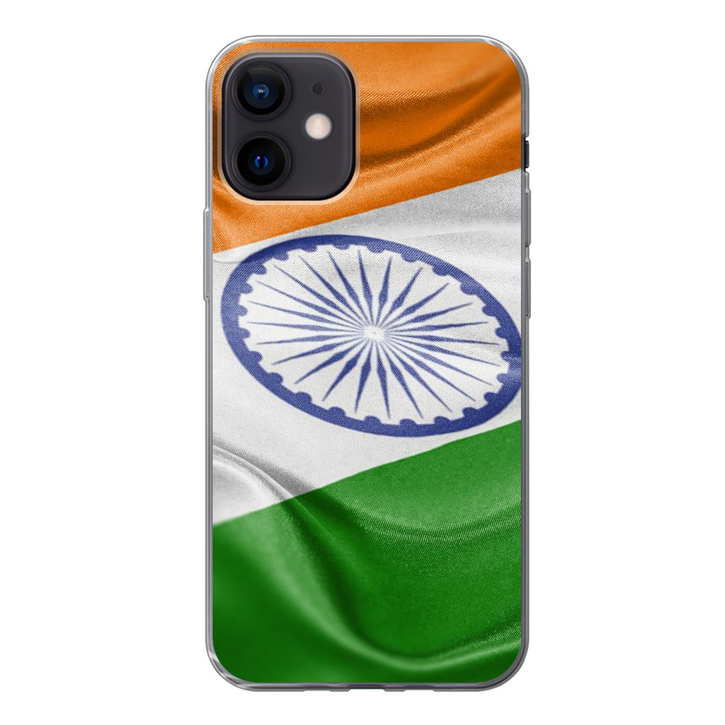 MuchoWow Handyhülle Schutzhülle Hülle für iPhone 12 Nahaufnahme der Flagge von Indien Silikon Softcase Handy Hülle - Schutzhülle