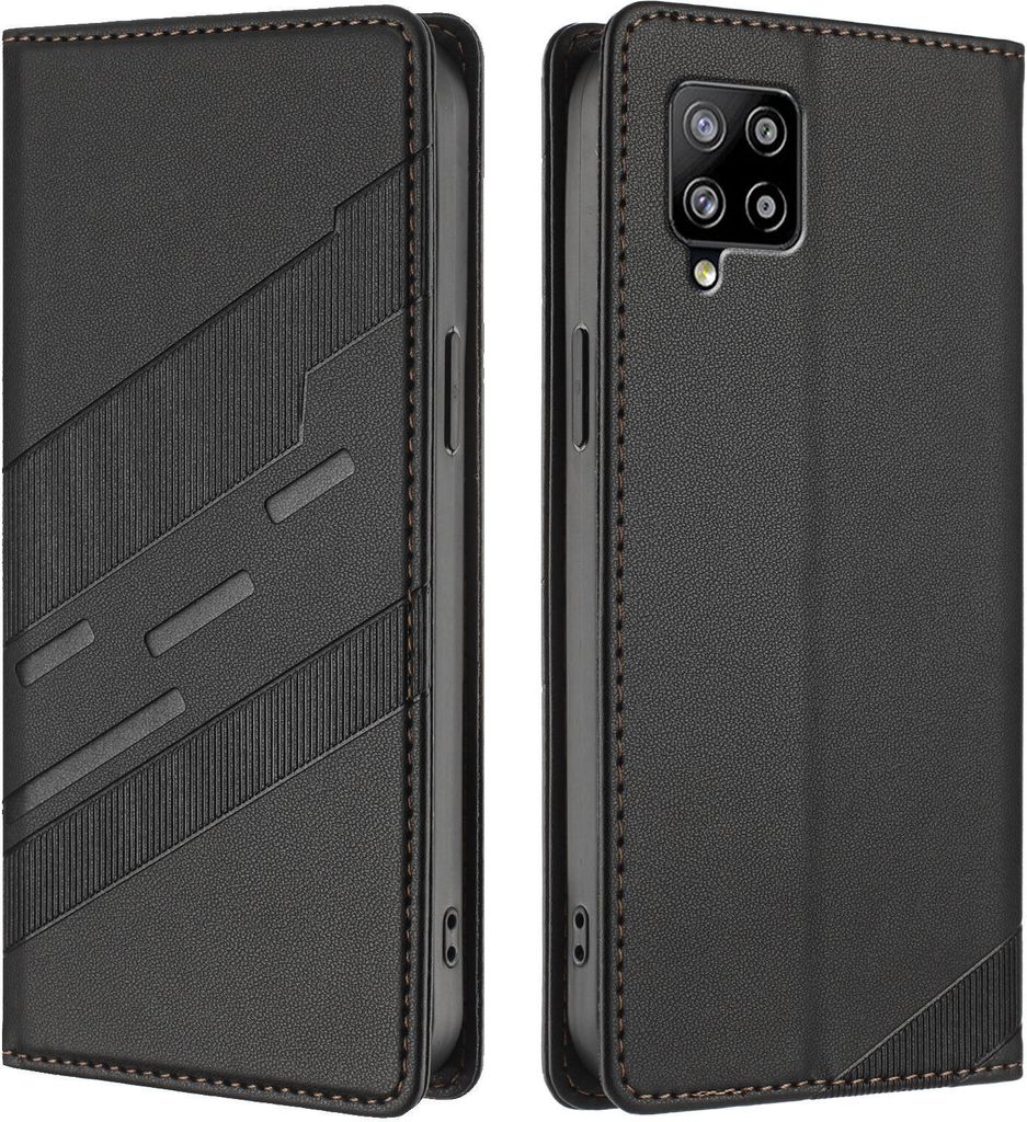 Hülle für Samsung Galaxy A42 5G, Kunstleder Brieftaschen Handyhülle mit Kartenfach und Standfunktion Schwarz