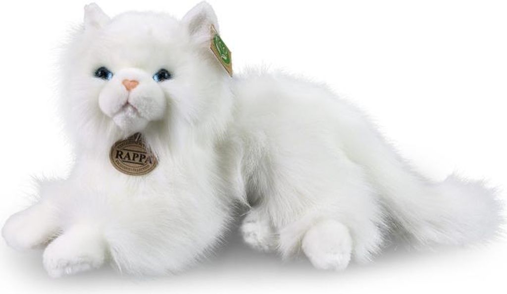 Rappa – Realistische Plüsch-Maskottchen-Perserkatze, weiß, liegend, 30 cm, umweltfreundlich