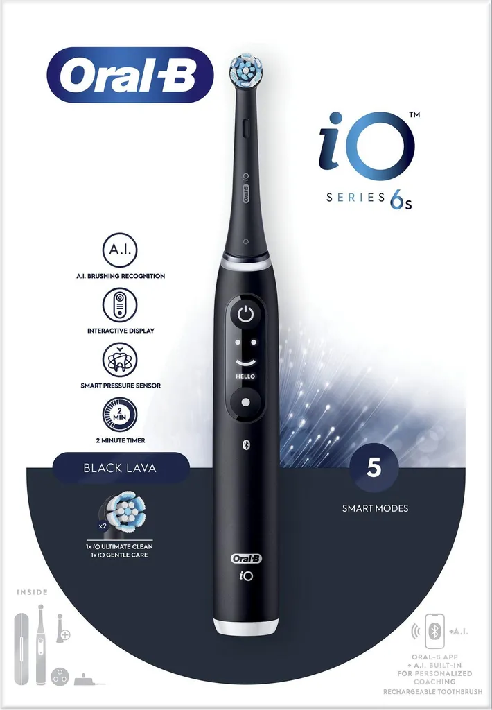 Brosse à dents électrique iO6S Black Lava avec affichage interactif OLED
