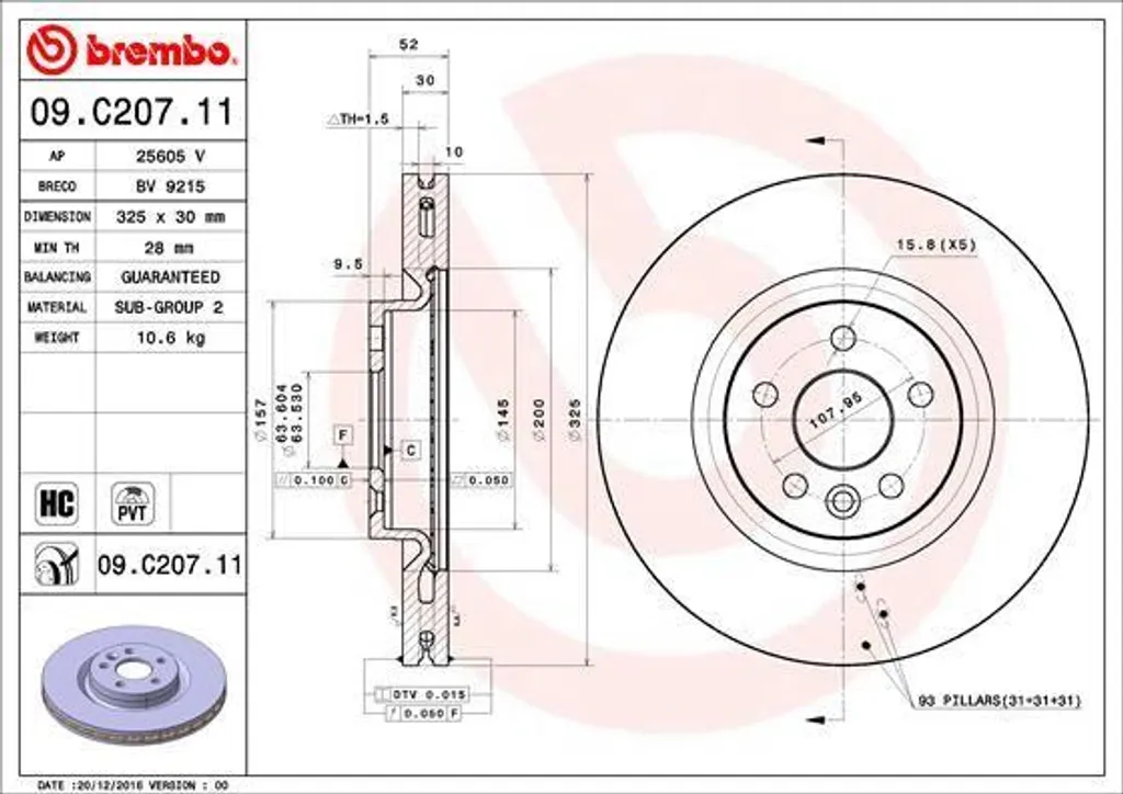 Éliminez les vibrations au freinage : Disque Brembo 09.C207.11 Land Rover