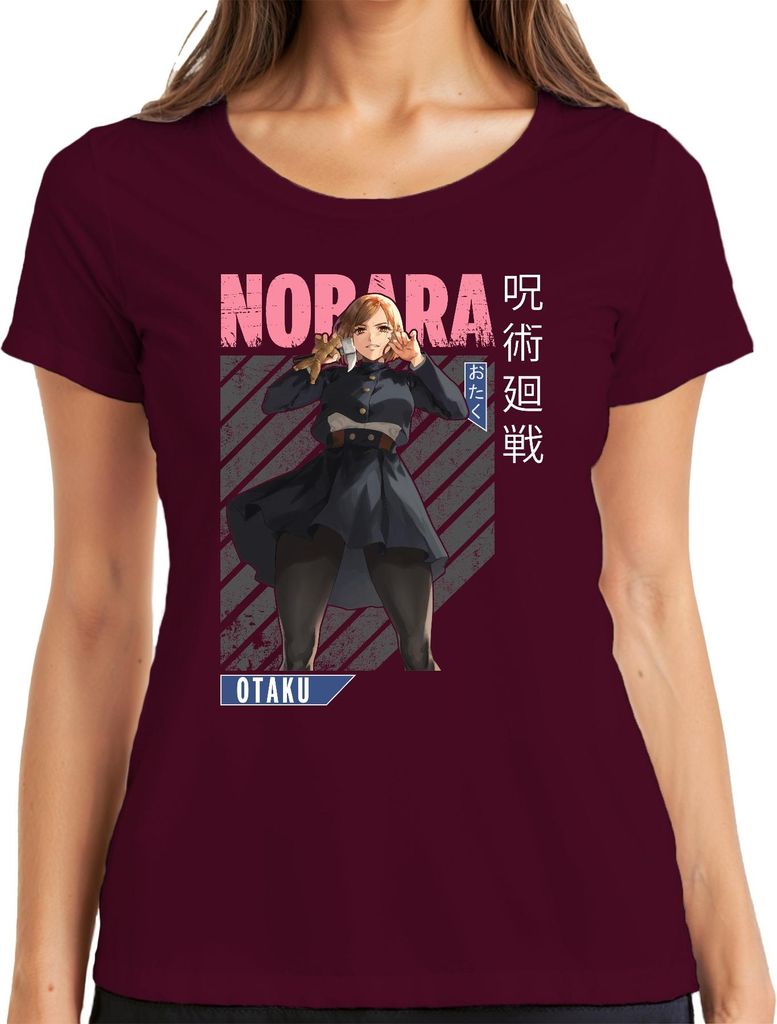 Nobara Kugisaki Jujutsu Kaisen Otaku Anime Ästhetik Geschenk Retro Damen T-Shirt, Burgundy, XXL