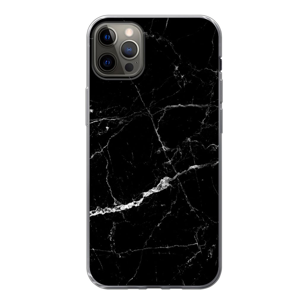 MuchoWow Handyhülle Schutzhülle Hülle für iPhone 12 Pro Max Marmor - Schwarz - Marmoroptik - Weiß - Luxus - Stein Silikon Softcase Handy Hü...