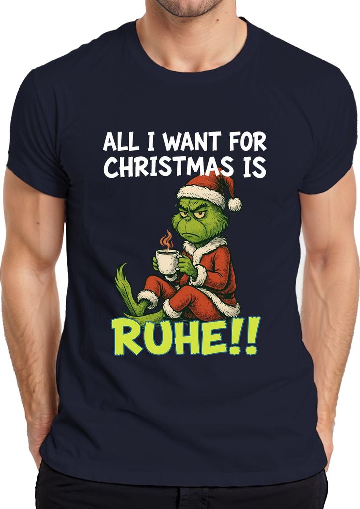 All I want for Christmas is Ruhe weihnachtsgrinch sarkastisch Herren T-Shirt, Navy, S