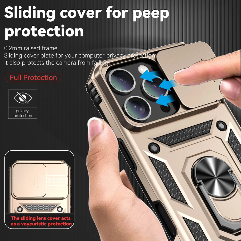 Migliore Cover iPhone 16 Pro Oro con Supporto Anello e Slide Camera - 2