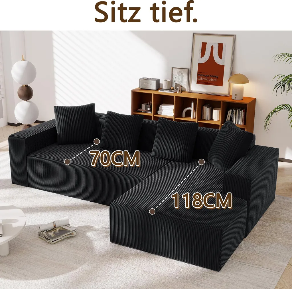 Canapé d'Angle Noir Confortable - Solution Modulable Petits Salons - 6