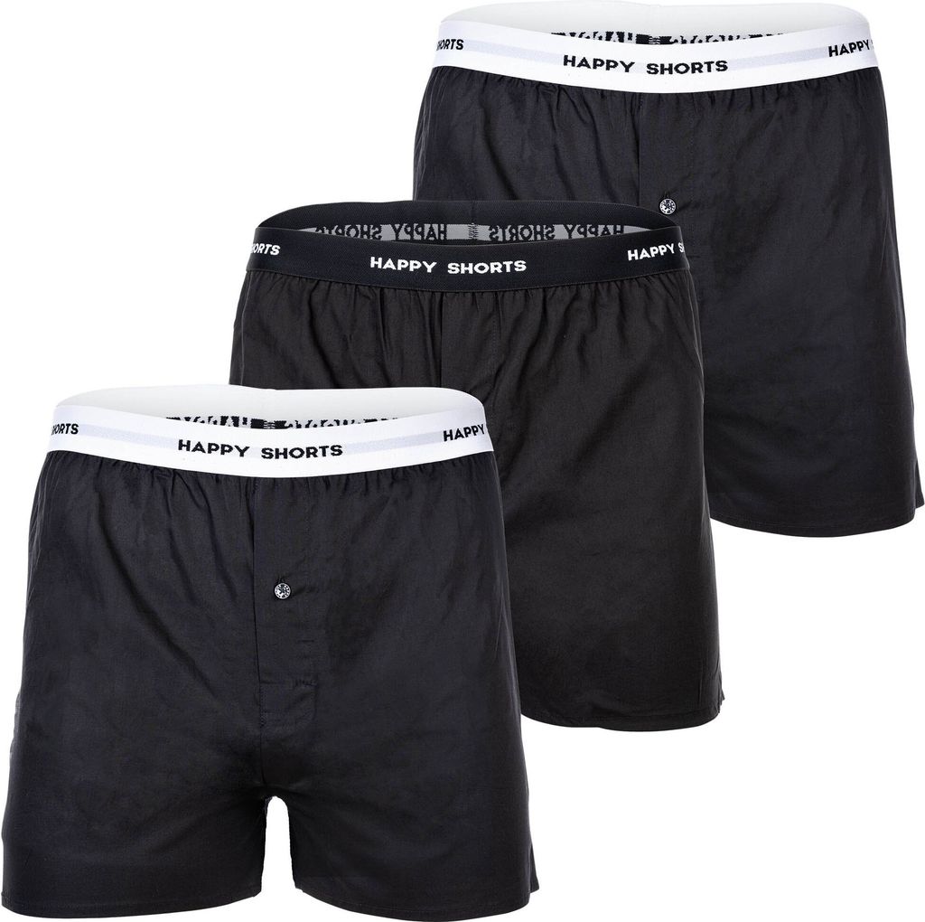 Happy Shorts Herren Web-Boxershorts, 3er Pack - American Boxershorts, Baumwolle Schwarz XL