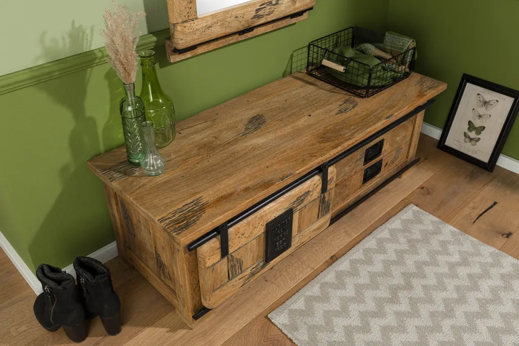 Table basse rectangulaire manguier laqué RAILWAY pour salon loft