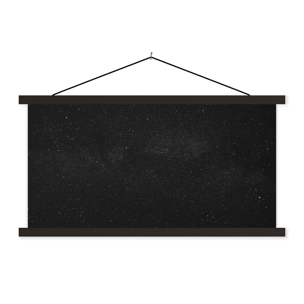 MuchoWow Textilposter Sternenhimmel - Schwarz - Weiß - Himmel 150x75 cm mit schwarzem Rahmen - Posterleiste