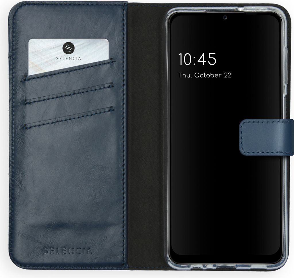Selencia Echtleder Klapphülle Samsung Galaxy A12 - Blau Produktbild 