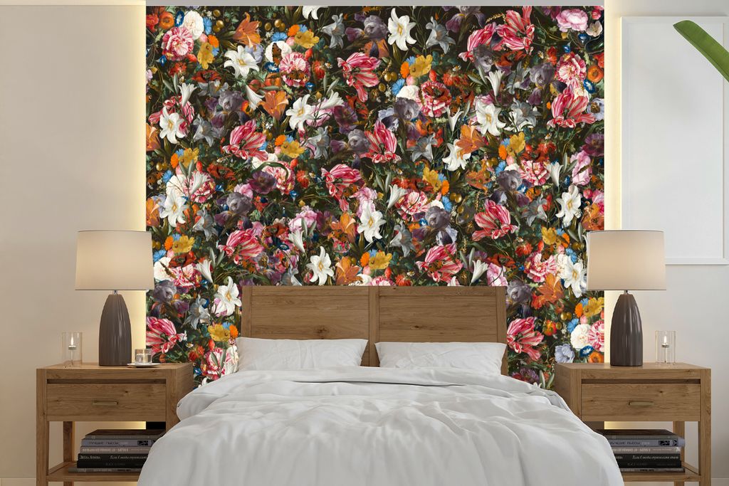 MuchoWow Fototapete für Wohnzimmer oder Schlafzimmer Wandtapete Vinyl Motivtapete Blumen - Schmetterling - Design - Kunst - Abstrakt - Malerei -...