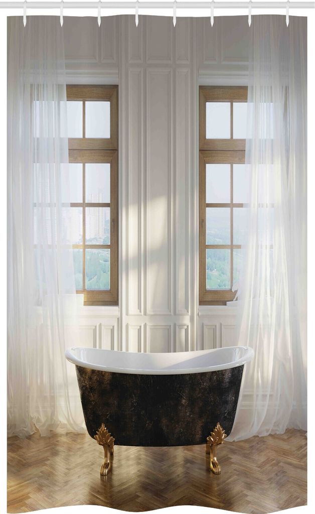 ABAKUHAUS Antiquität Schmaler Duschvorhang, Badewanne im modernen Zimmer, Badezimmer Deko Set aus Stoff mit Haken, 120 x 180 cm, Weiß Schwarz Hel...