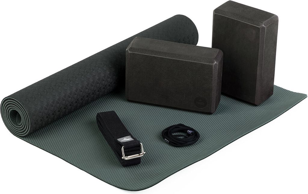 Yoga Set FLOW Yogamatte mit Block & Gurt schwarz