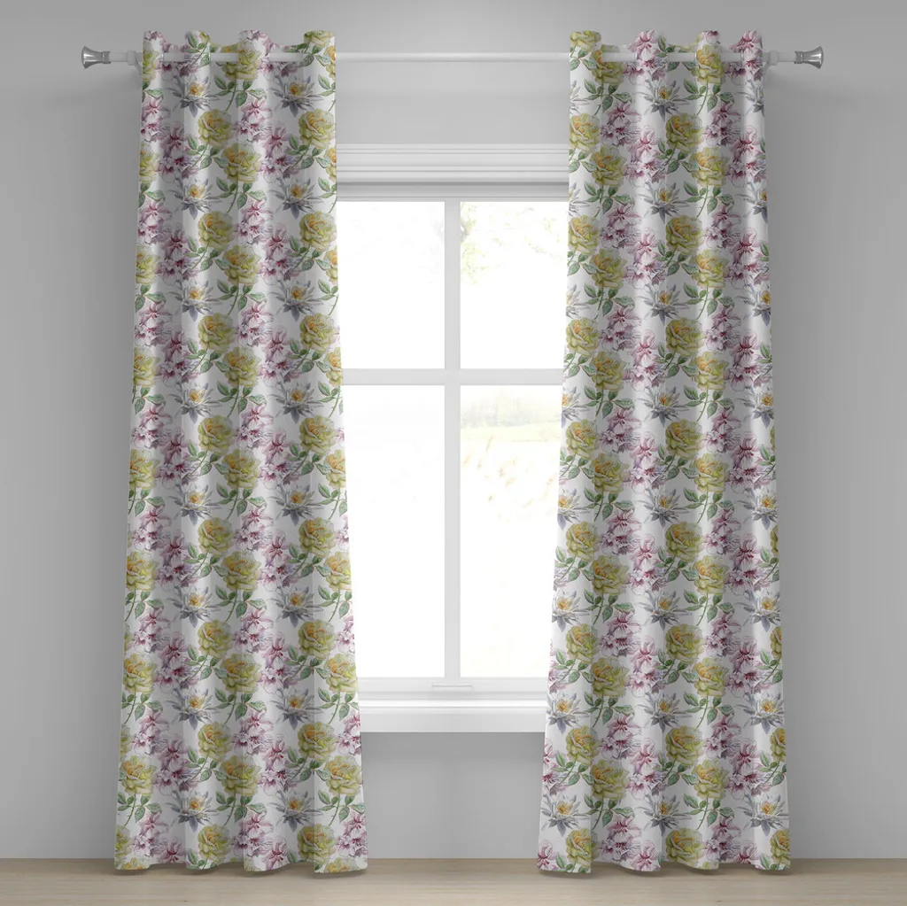 Tenda ABAKUHAUS Lavabile 280x225cm | Fiori Romantici con Occhielli