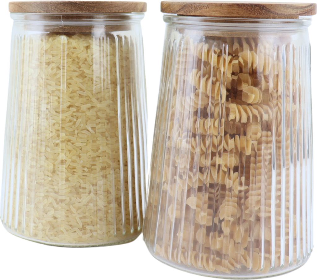 OTIX Vorratsgläser aus Glas mit Deckel, Süßigkeitendosen-Set aus 2 Stück Acacia Wood 950 ml SIRIUS
