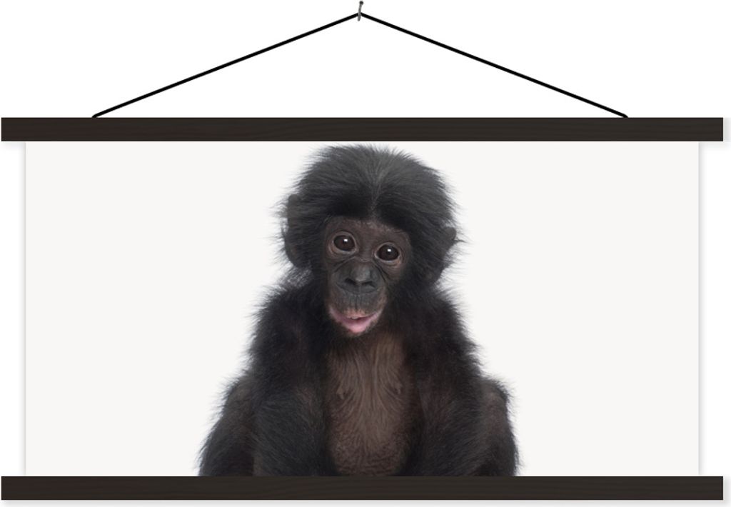MuchoWow Textilposter Kind - Affe - Schimpanse - Babytiere - Jungen - Mädchen 150x75 cm mit schwarzem Rahmen - Posterleiste