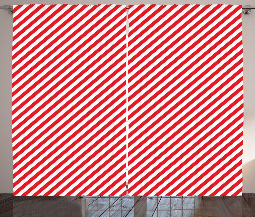 ABAKUHAUS Zuckerstange Rustikaler Vorhang, Diagonal Red Lines, Wohnzimmer Universalband Gardinen mit Schlaufen und Haken, 280 x 245 cm, Weiß Rot