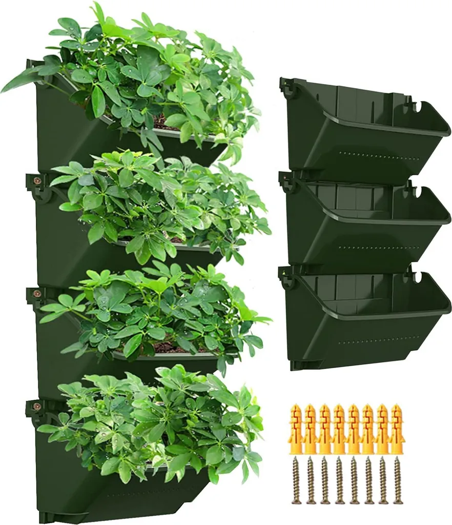 Pot de fleur vertical auto-arrosant lot de 4 jardinières vert foncé