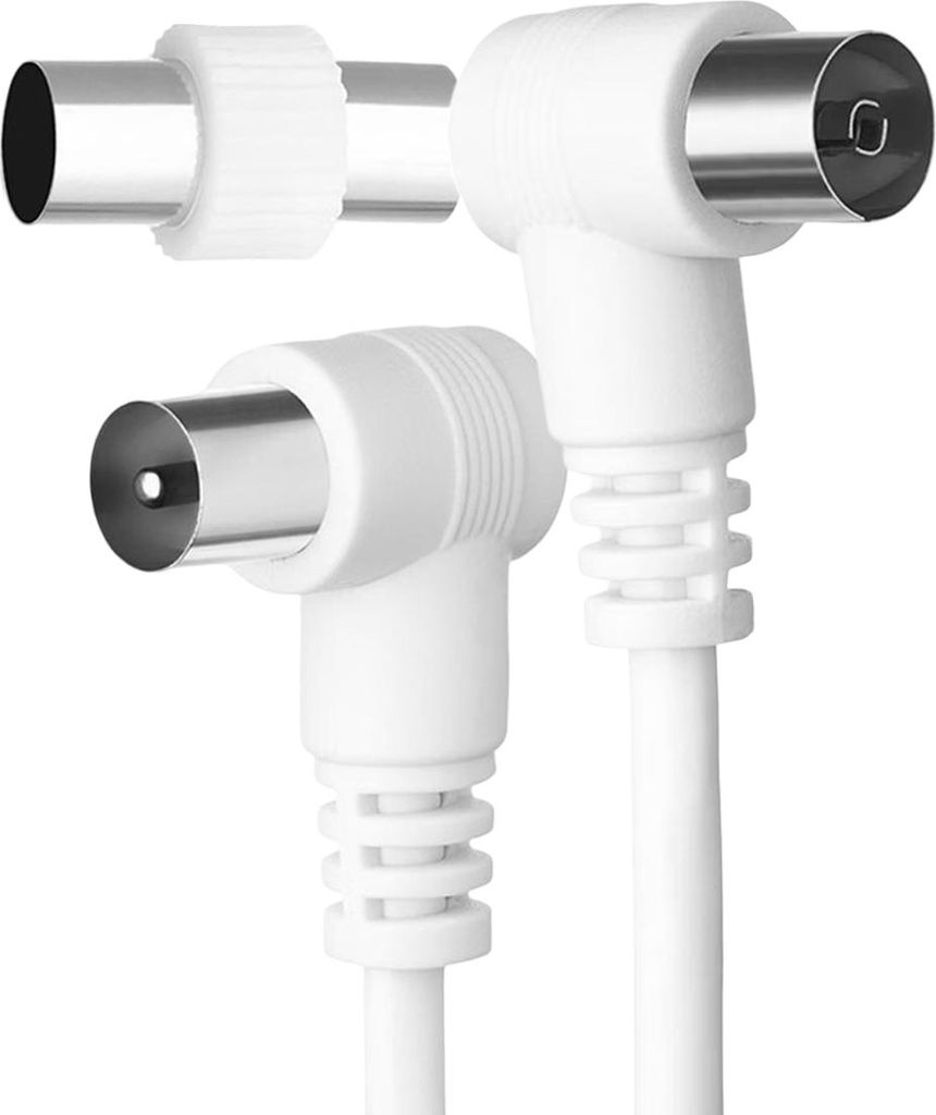 Force Power, TV-Koaxkabel 9,52mm Winkeladapter 90° 5 m, Weiß
