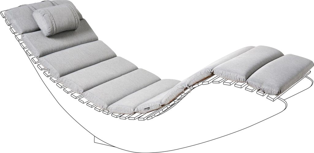 BELIANI Auflage für Gartenliege Grau Meliert Stoff Gesteppt 180x60x5 cm UV-Beständig Modernes Design Liegenauflage mit Kissen und Befestigungsbä...