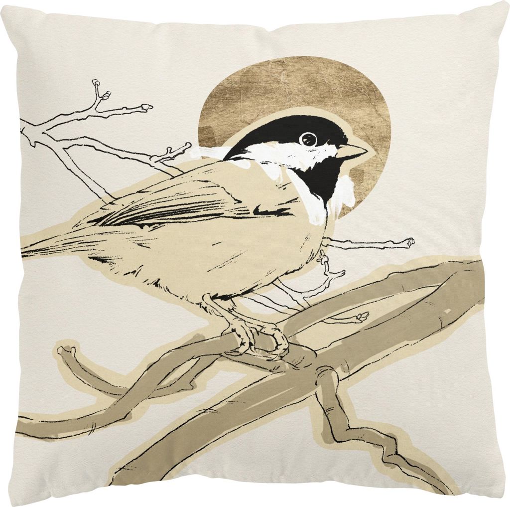 Dekokissen Tiere draußen / Outdoor Zierkissen waschbar Vogel beige Illustration Sofakissen ohne Füllung