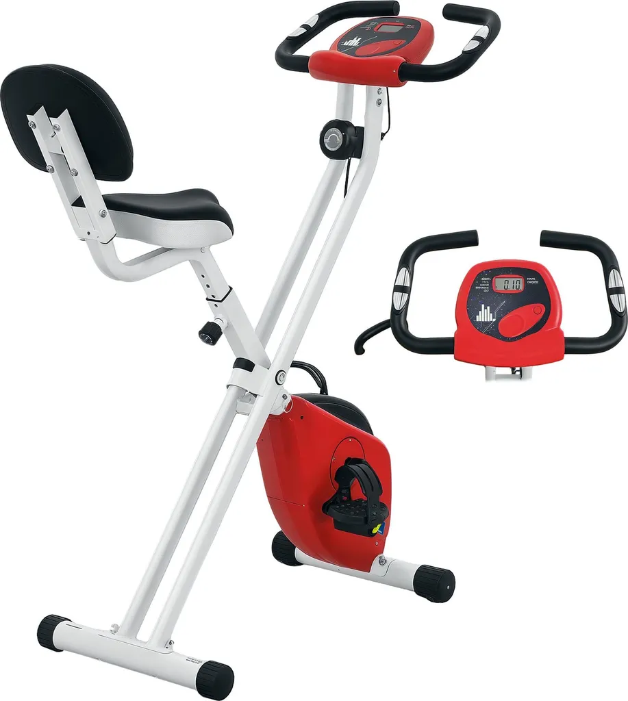 HOMCOM Vélo d'appartement pliable FFHandball rouge - 8 niveaux magnétiques