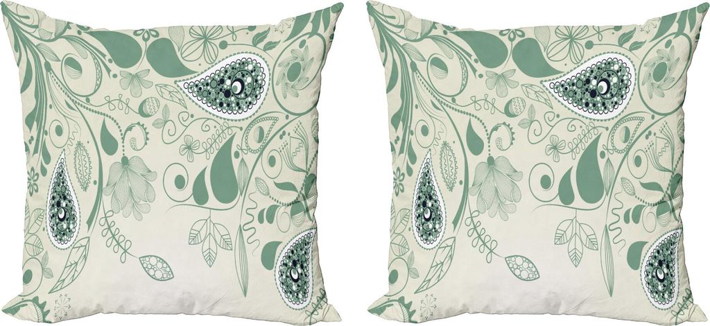 ABAKUHAUS Paisley Kissenbezug Set (2Stück), Vintage Gealterte Blumenpaisley Muster Auf Retro Kunst In Der Persischen Art, 40 x 40 cm, Laurel Grün