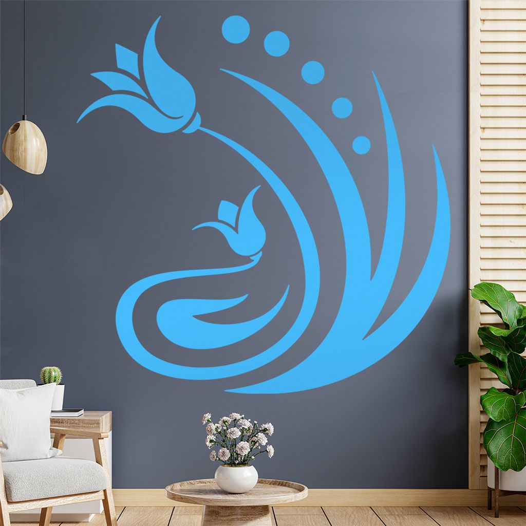 Blume - Linien Punkte Wandtattoo in 6 Größen - Wandaufkleber Wall Sticker - Dekoration, Küche, Wohnzimmer, Schlafzimmer, Badezimmer