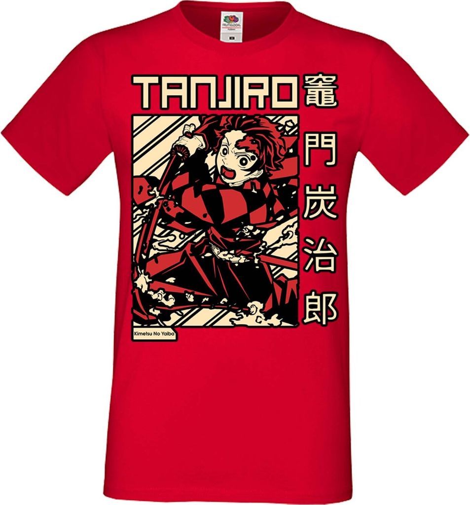 Herren T-Shirt Anime Manga Demon Anime Slayer Tanjiro Kamado 03, Man 2XL / Rot