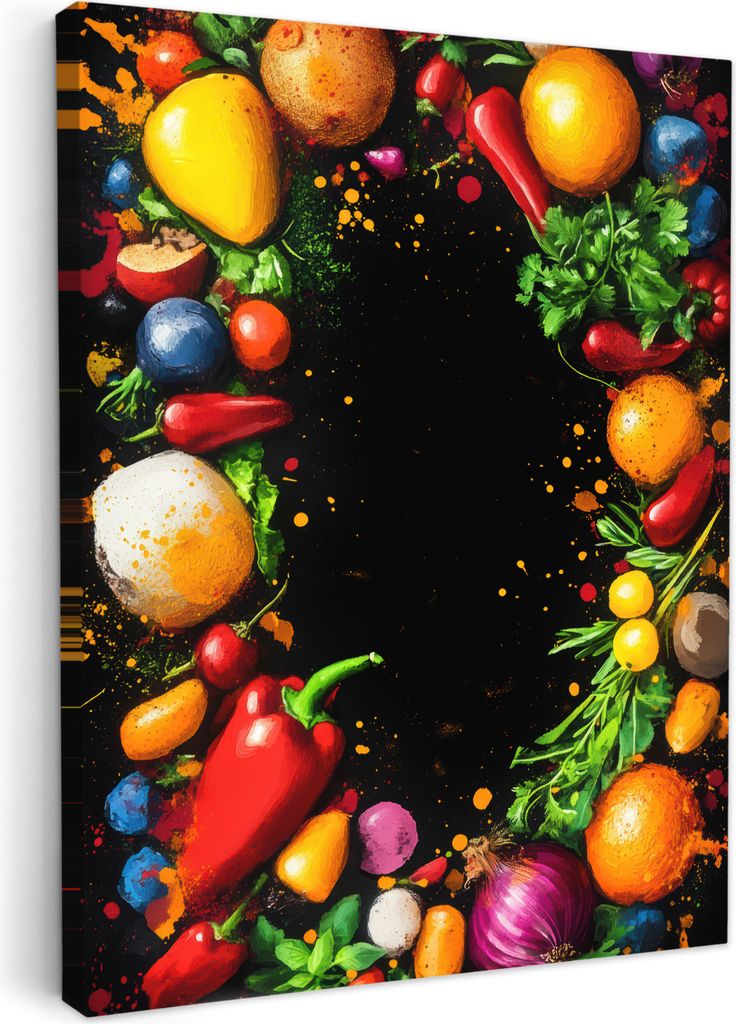 Leinwand Bilder 30x40 cm - Graffiti - Kreis - Gemüse, Wandbilder, Wanddeko Wohnzimmer, Bild