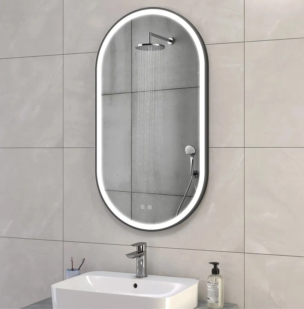 Miroir LED Mural pour Maquillage et Dressing Tutumi OVL 50x100cm Noir Mat - 9