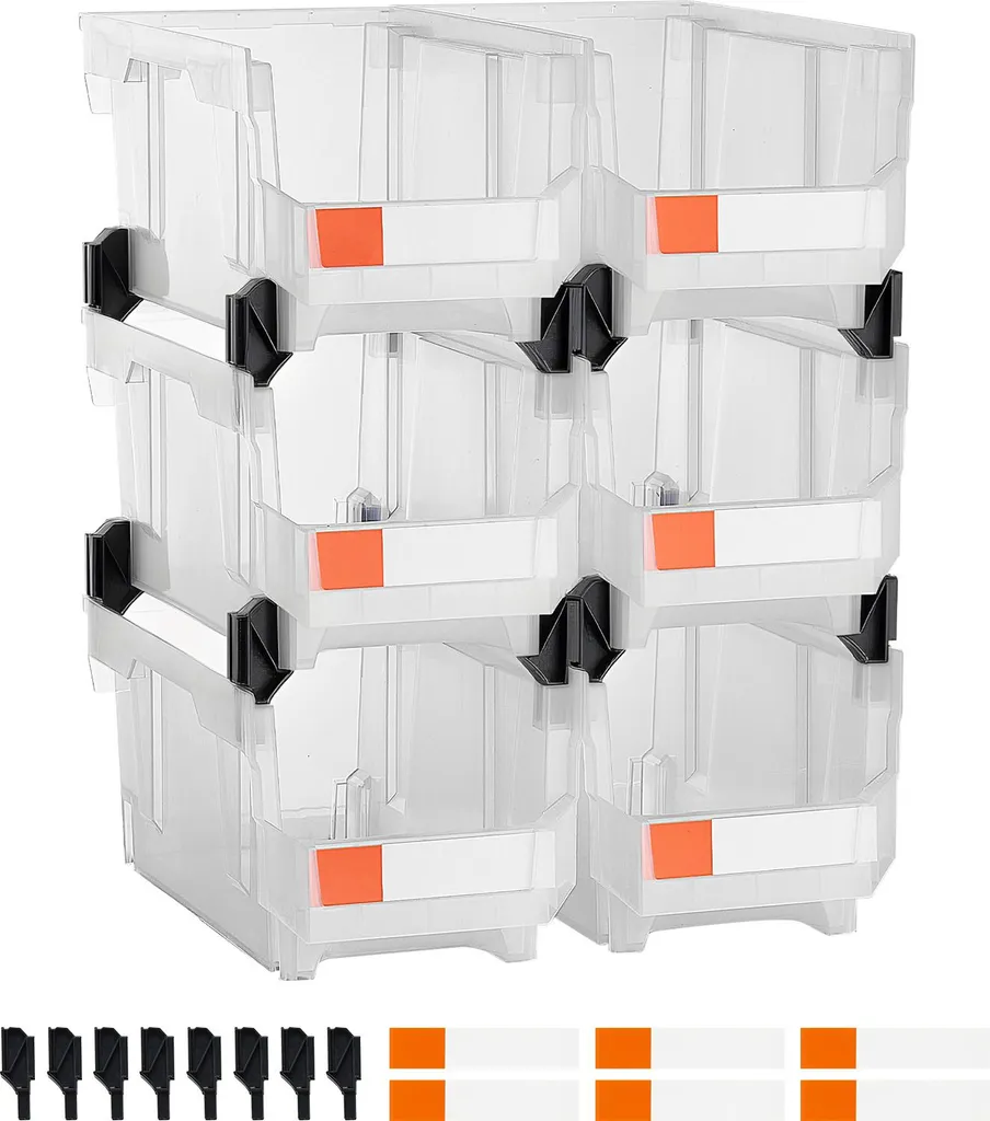 Bacs de Rangement Transparents et Robustes - 377x215x180 mm x6 Unités