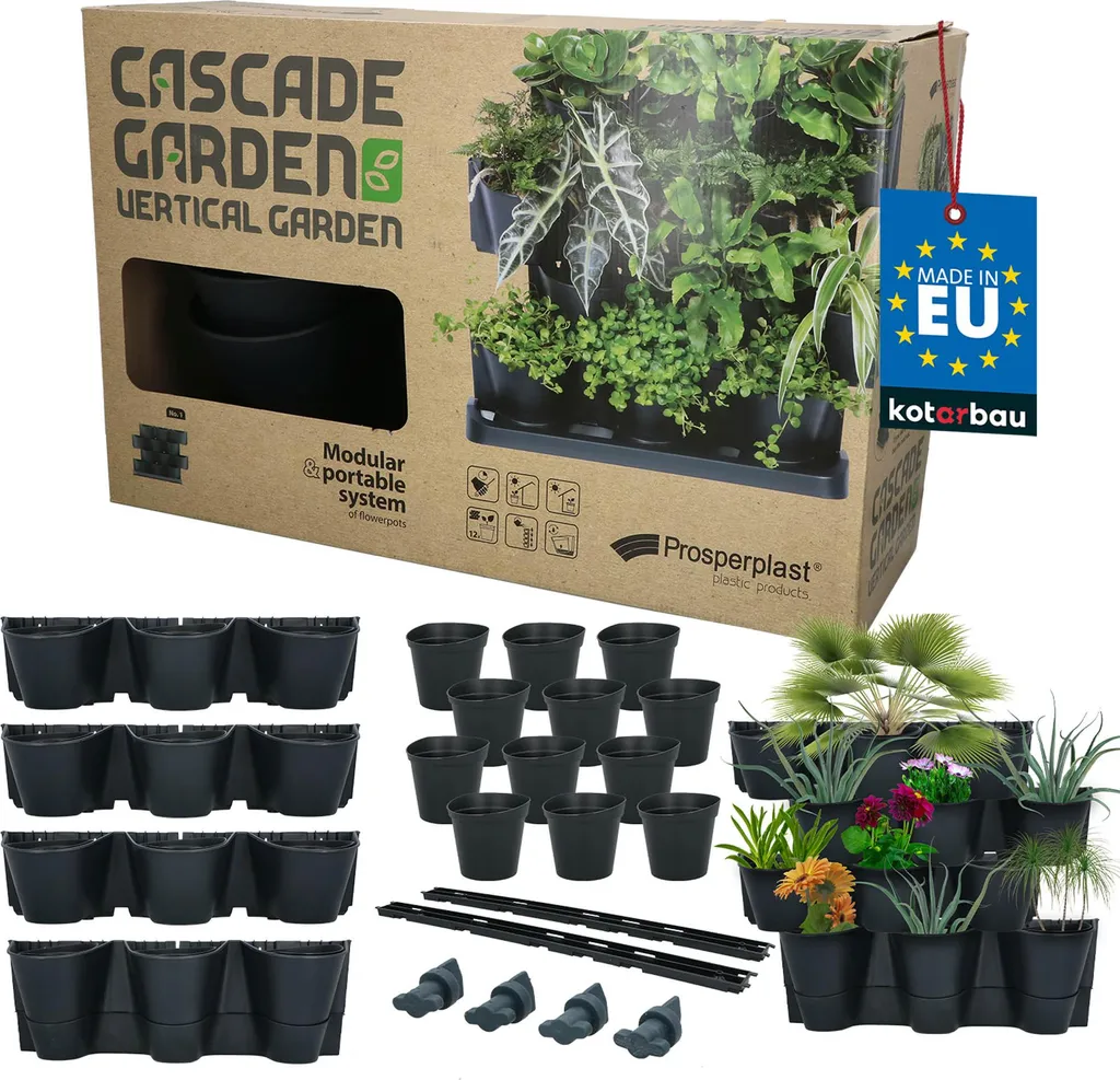 Jardin vertical à 4 étages en plastique résistant gris anthracite