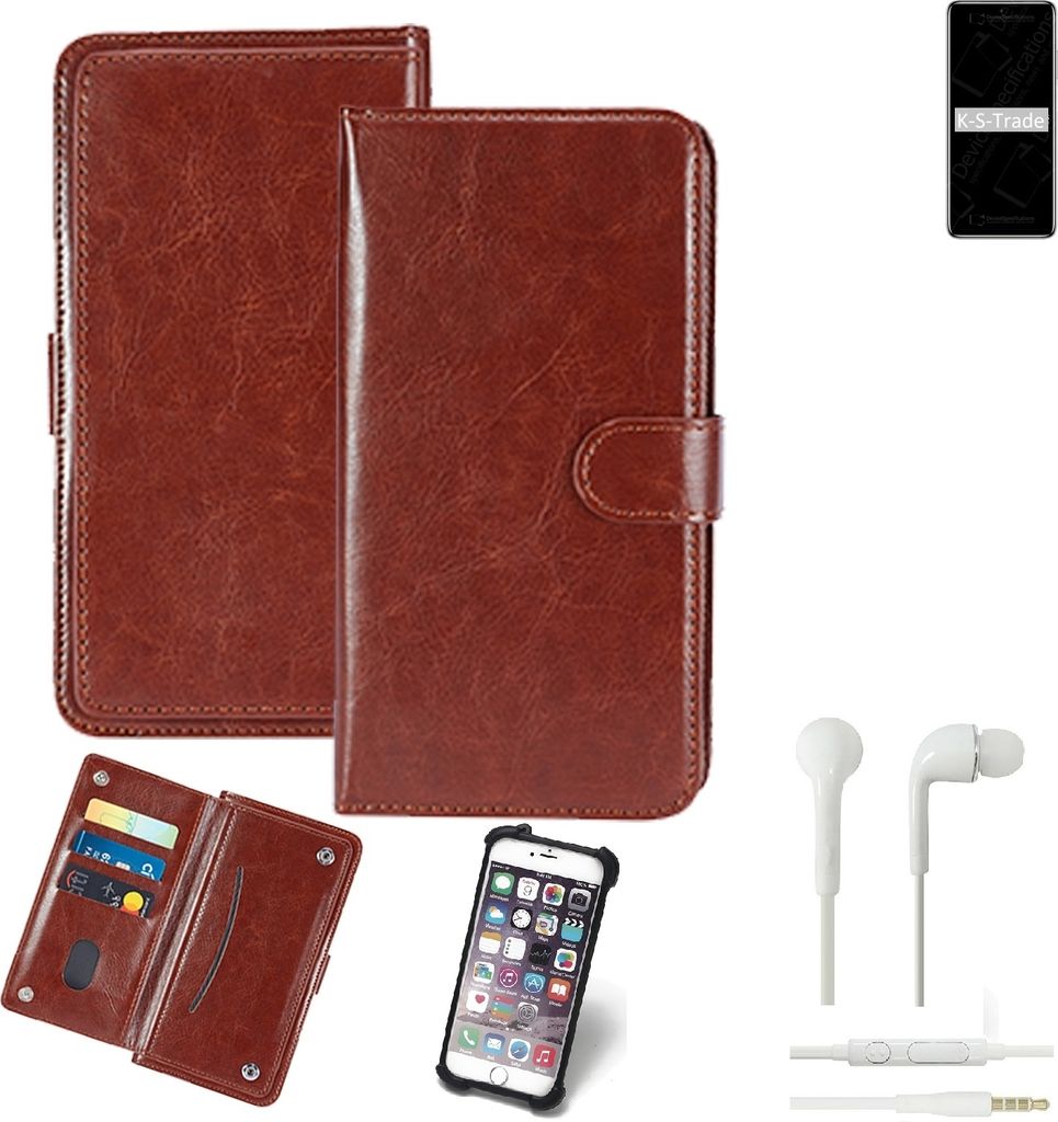 K-S-Trade 360° Hülle kompatibel mit Xiaomi Redmi Note 9 Pro 5G inkl. Headphones braun Kunstleder Case BookCase WalletCase Kunstlederederhülle