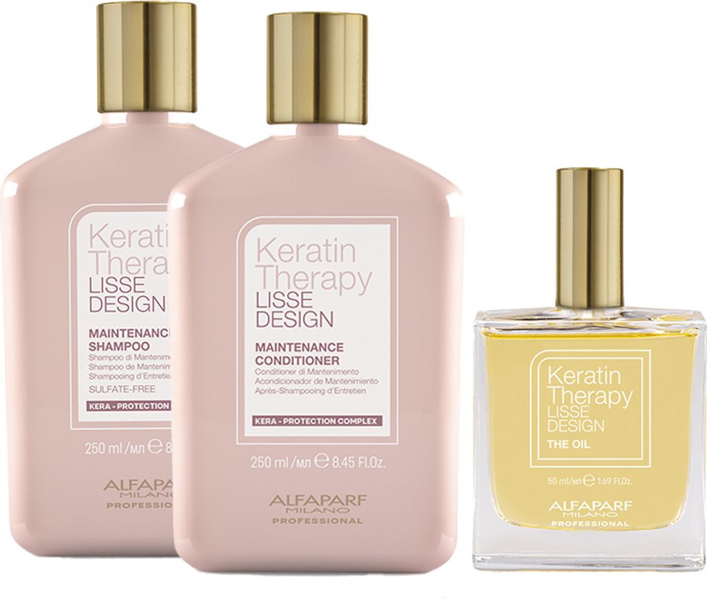 Alfaparf Keratin Therapy Lisse Design Maintenance Shampoo 250ml + Conditioner 250ml + The Oil 50ml