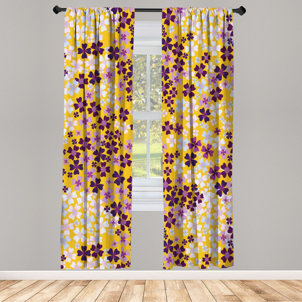 ABAKUHAUS Blume Vorhänge 2 Panel Set für Wohnzimmer Schlafzimmer Nachbildung, Lila Blumen Blüten İm Frühjahr Romantische Wiese Happy Fun Land ...