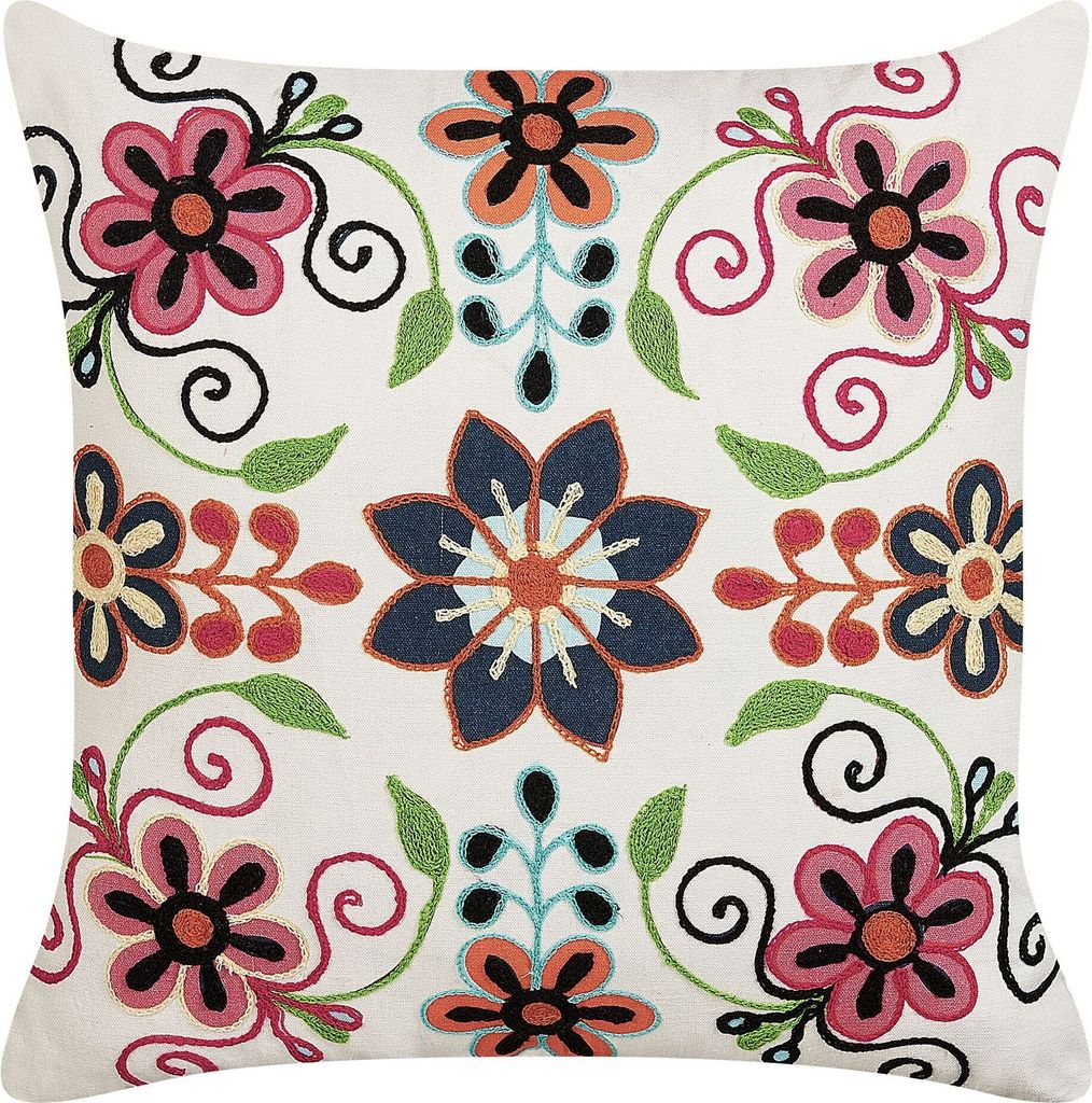 BELIANI Dekokissen Mehrfarbig Baumwolle und Wolle mit Gesticktem Blumenmuster 50 x 50 cm Salon Schlafzimmer Wohnzimmer Quadratisch Modern Boho Stil