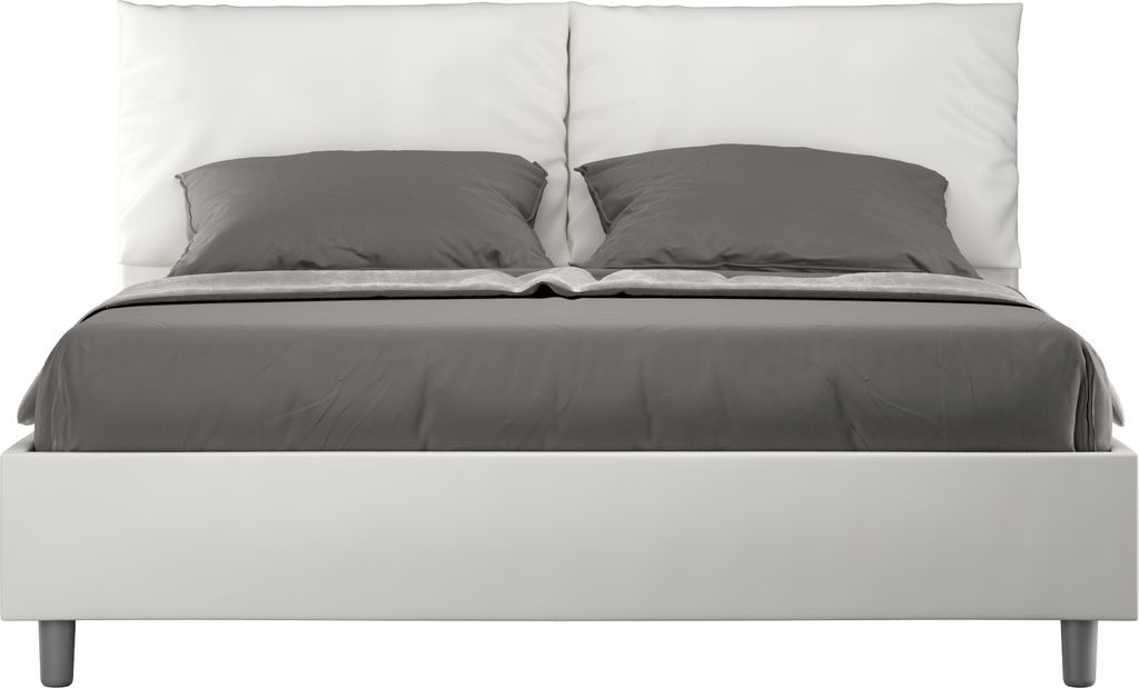 ITYHOME - Gepolstertes Bett mit Bettkasten 160x200 mit Kunstlederbezug Weiß Antea