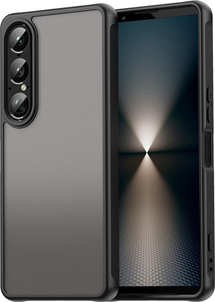 Matt Hülle für Sony Xperia 1 VII mit Kameraschutz, Transluzente Matt Rückseite Stoßfeste Handyhülle Schwarz