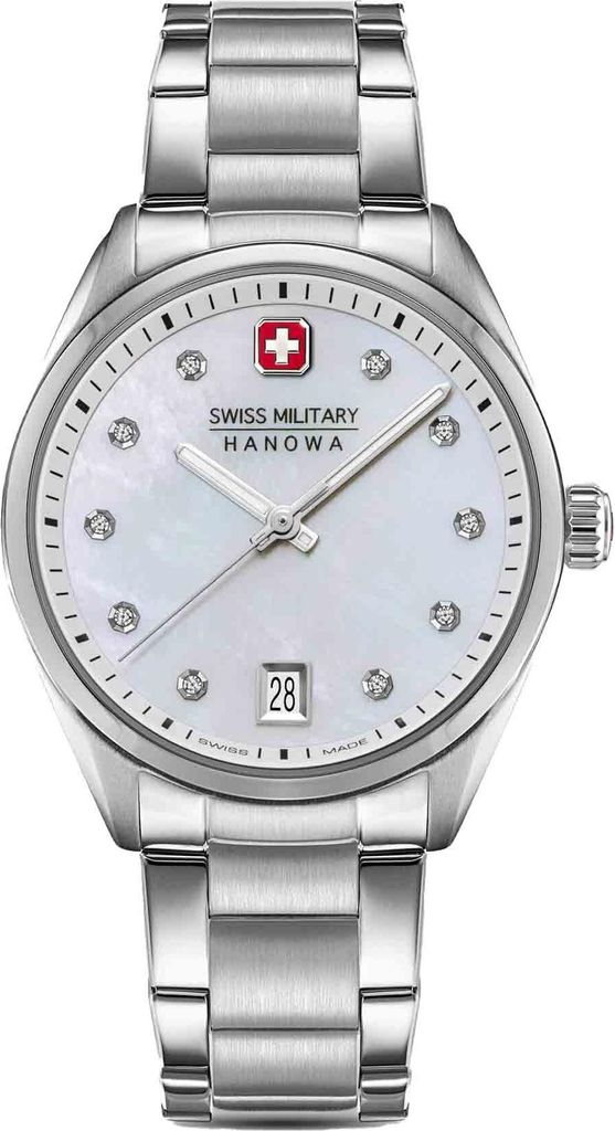 SWISS MILITARY HANOWA Herrenuhr Quarzuhr silber / weiß onesize Damen 35 mm SMWLH0005001, SMWLH0005002
