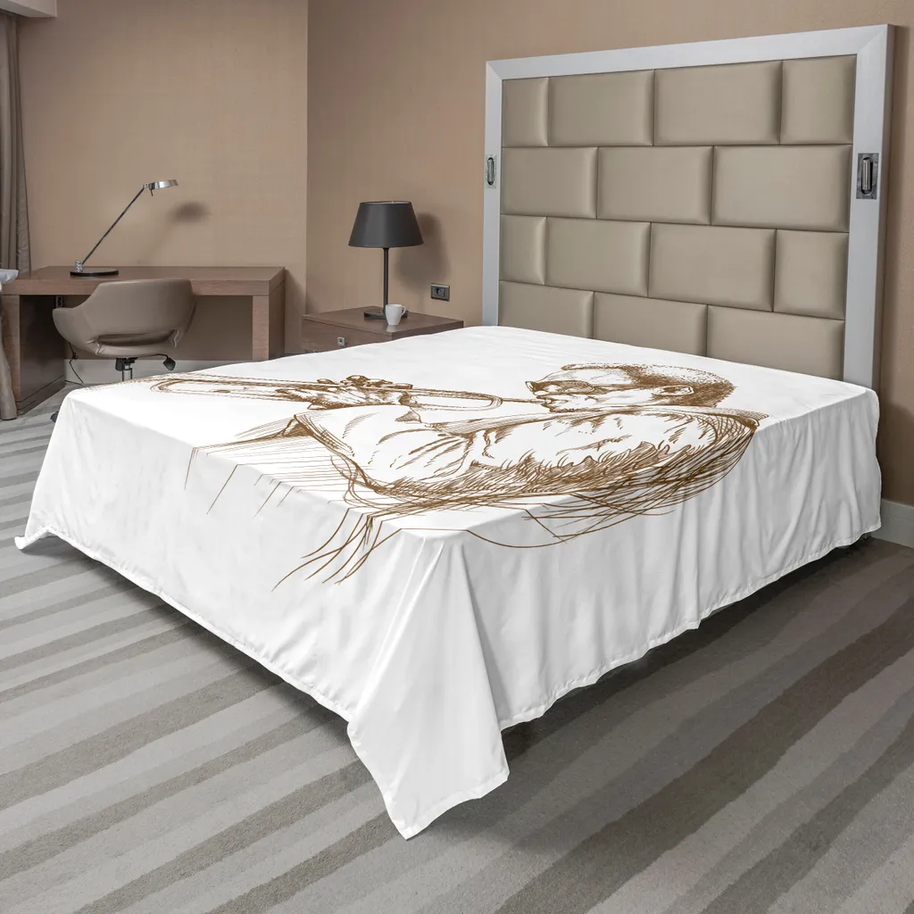 Drap de dessus imprimé Jazz Trompette 244x205cm pour lit décoratif