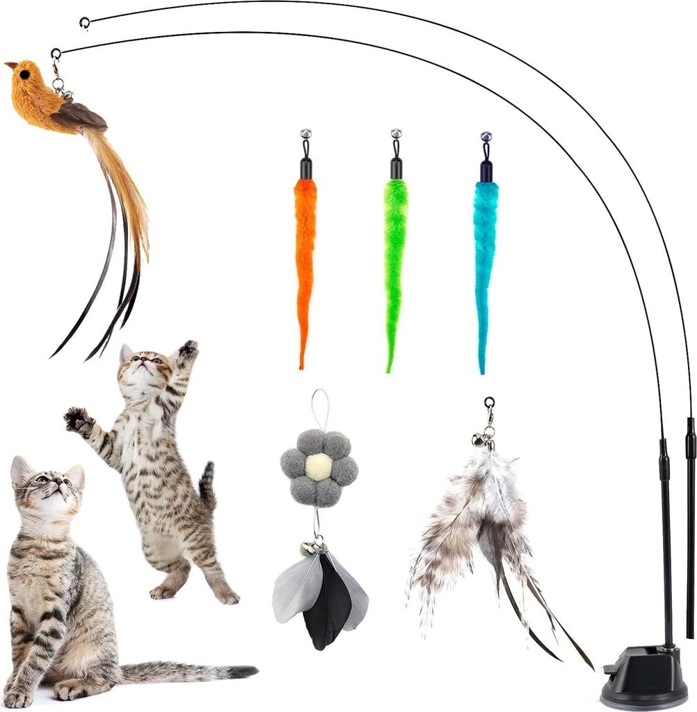 Interaktives Katzenspielzeug für drinnen - Feder-Nachfüllung fliegender Vogel - Kätzchen Spielzeug zum Vertreiben von Langeweile (9 Stück)